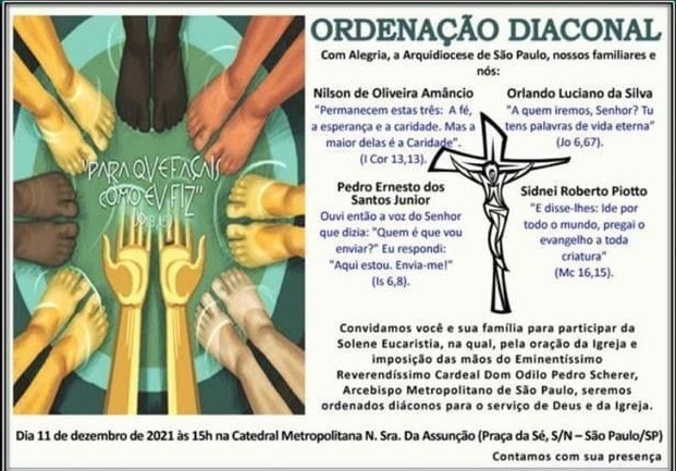 CONVITE DE ORDENAÇÕES DIACONAIS NA ARQUIDIOCESE DE SÃO PAULO (SP)