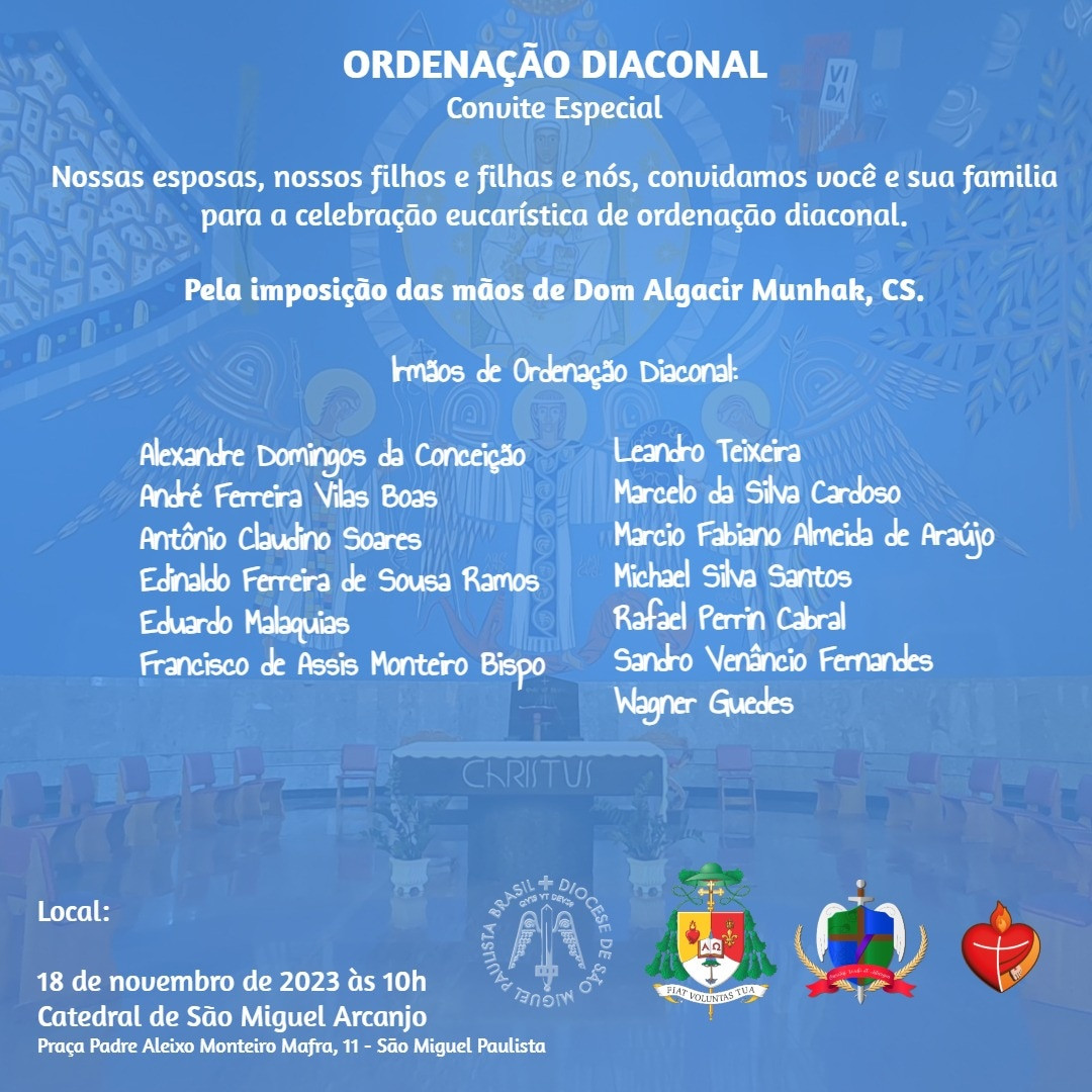 CONVITE DE ORDENAÇÃO DIACONAL DA DIOCESE DE SÃO MIGUEL PAULISTA (SP)