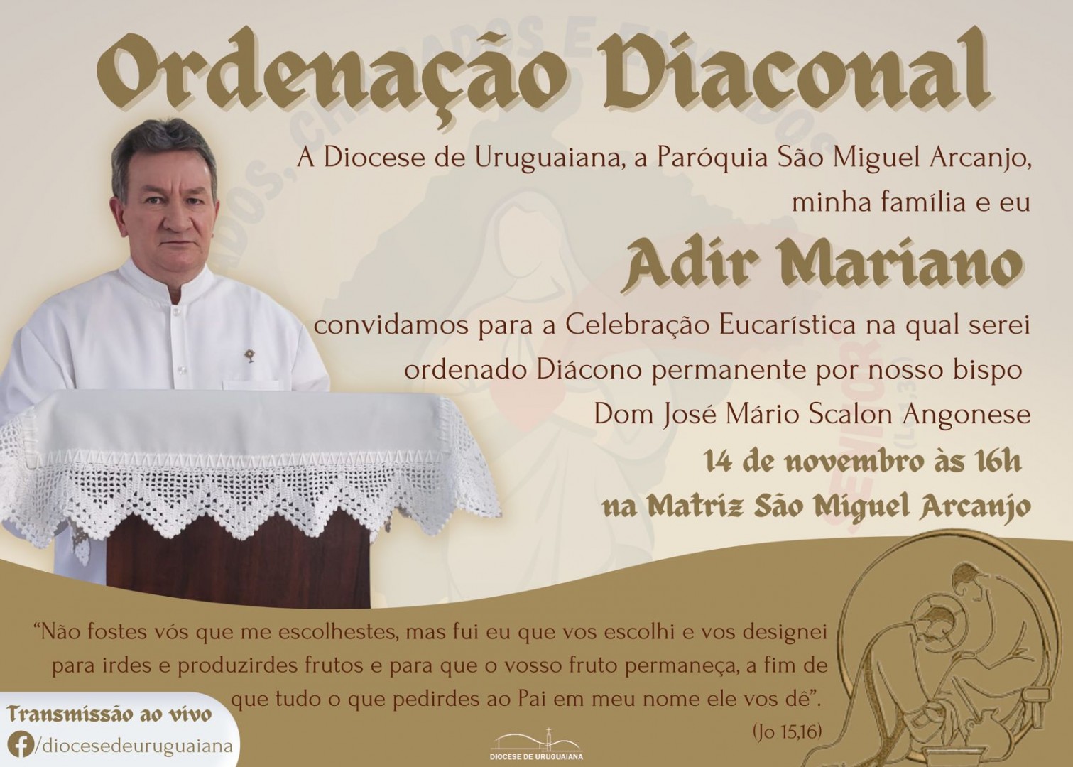 Convite de ordenação Diaconal da Diocese de Uruguaiana (RS)
