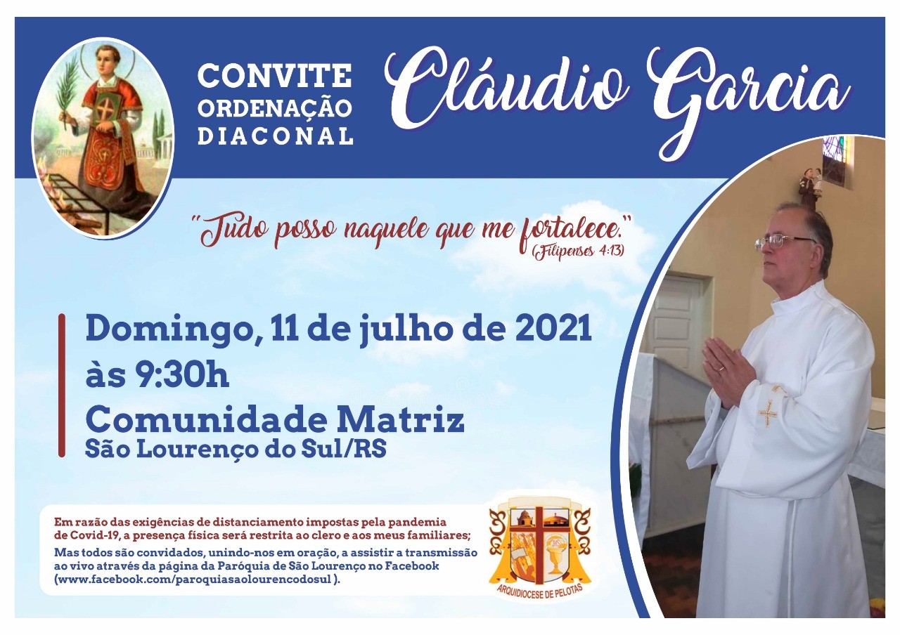 Convite para Ordenação Diaconal da Arquidiocese de Pelotas (RS)
