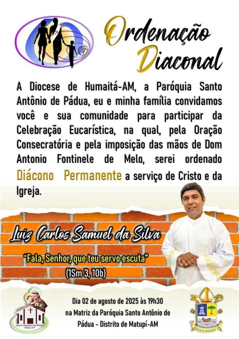 CONVITE DE ORDENAÇÃO DIACONAL DA DIOCESE DE HUMAITÁ (AM)