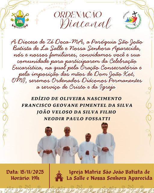 CONVITE DE ORDENAÇÕES DIACONAIS PERMANENTES NA DIOCESE DE ZÉ DOCA (MA)
