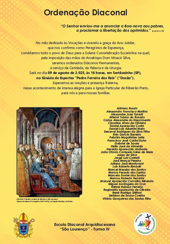CONVITE PARA ORDENAÇÕES DIACONAIS PERMANENTES DA ARQUIDIOCESE DE RIBEIRÃO PRETO (SP)