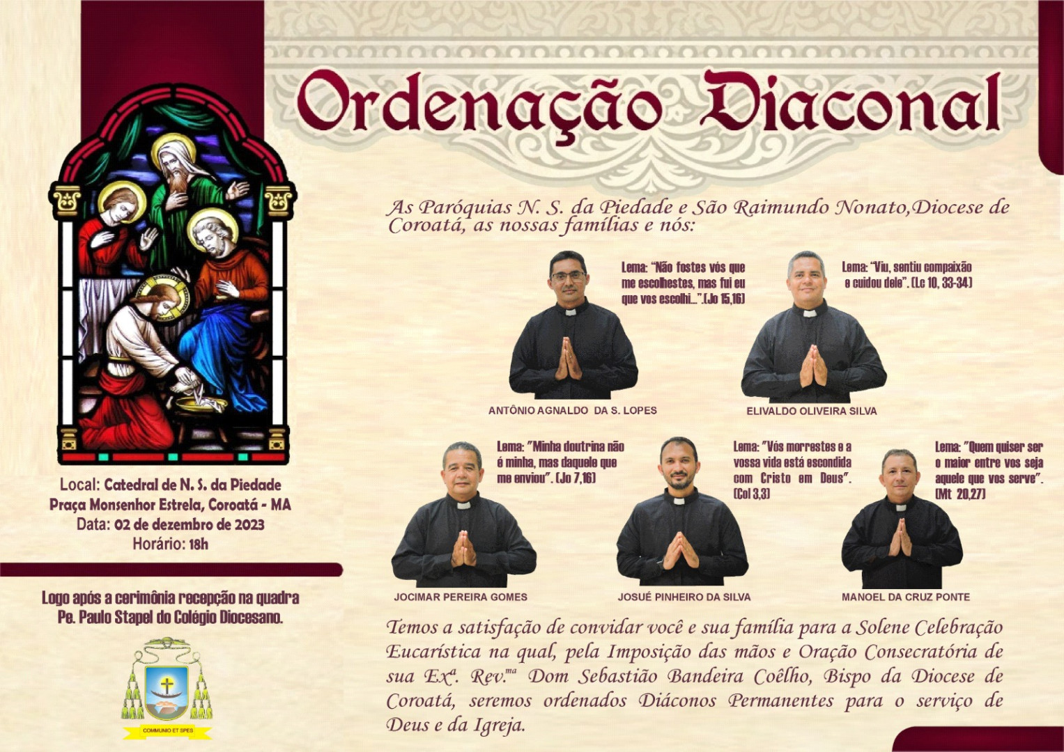 CONVITE DE ORDENAÇÕES DIACONAIS DA DIOCESE DE COROATÁ (MA)