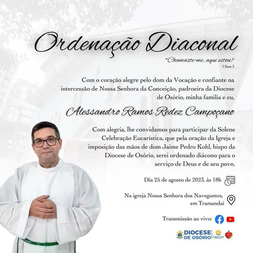 CONVITE DE ORDENAÇÃO DIACONAL DA DIOCESE DE OSÓRIO (RS)