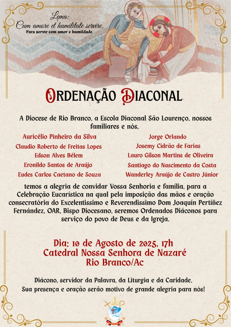 CONVITE DE ORDENAÇÕES DIACONAIS PERMANENTES DA DIOCESE DE RIO BRANCO (AC)