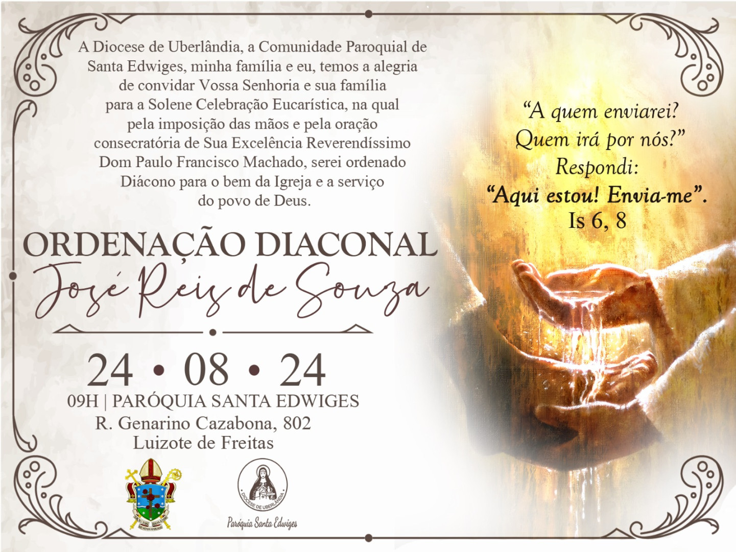 CONVITE DE ORDENAÇÃO DIACONAL DA DIOCESE DE UBERLÂNDIA (MG)