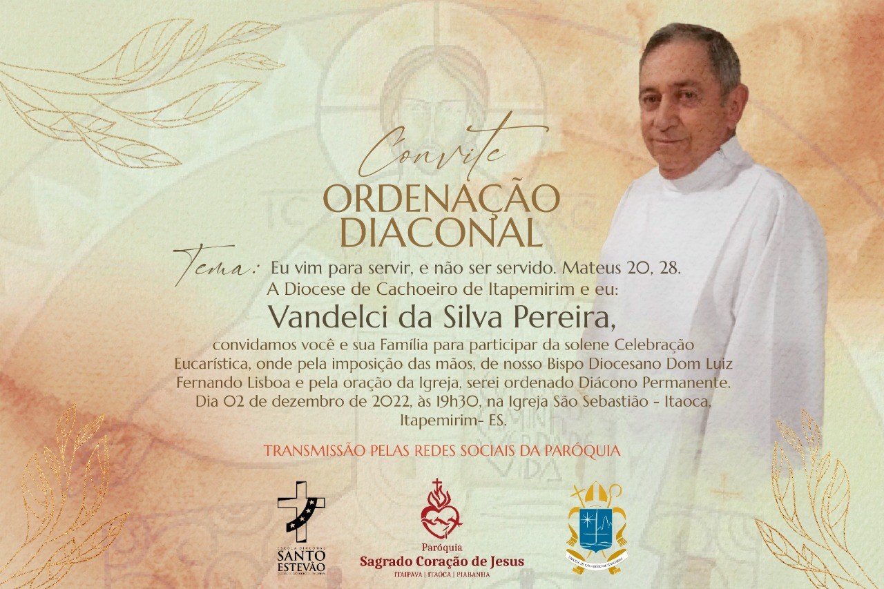 CONVITE DE ORDENAÇÃO DIACONAL PERMANENTE DA DIOCESE DE CACHOEIRO DE ITAPEMIRIM (ES)