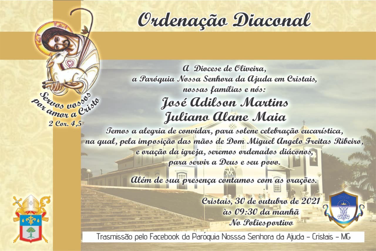 CONVITE PARA ORDENAÇÕES DIACONAIS NA DIOCESE DE OLIVEIRA (MG)