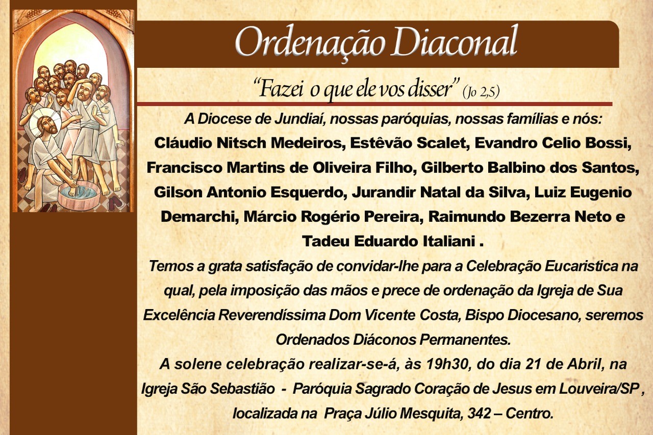 CONVITE DE ORDENAÇÕES DIACONAIS DA DIOCESE DE JUNDIAÍ (SP)