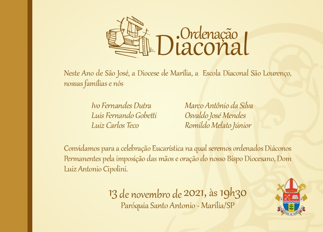 CONVITE DE ORDENAÇÕES DIACONAIS DA DIOCESE DE MARÍLIA (SP)