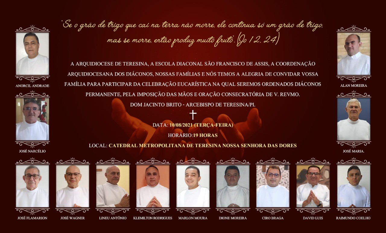 Convite para Ordenações Diaconais da Arquidiocese de Teresina (PI)