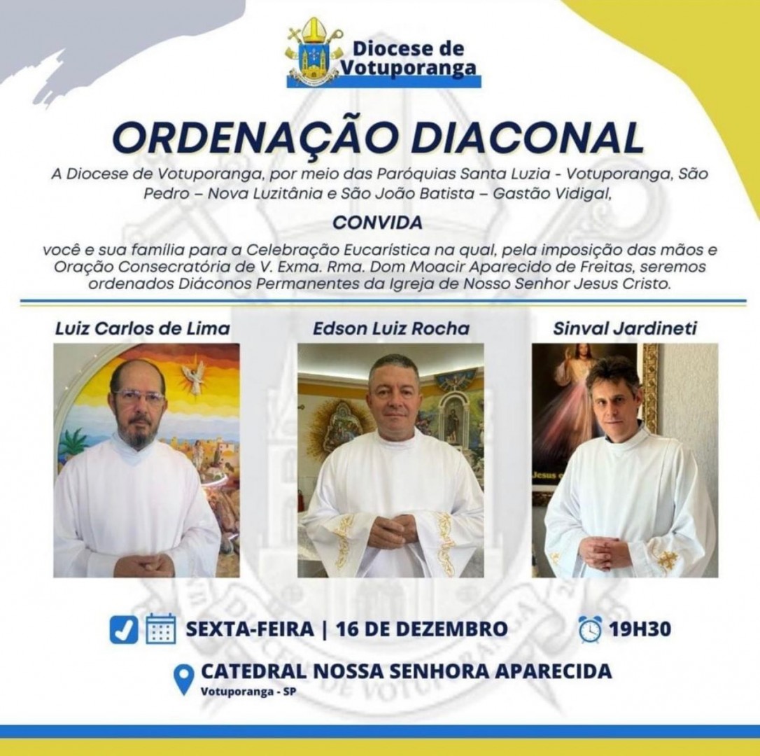 CONVITE DE ORDENAÇÕES DIACONAIS DA DIOCESE DE VOTUPORANGA (SP)