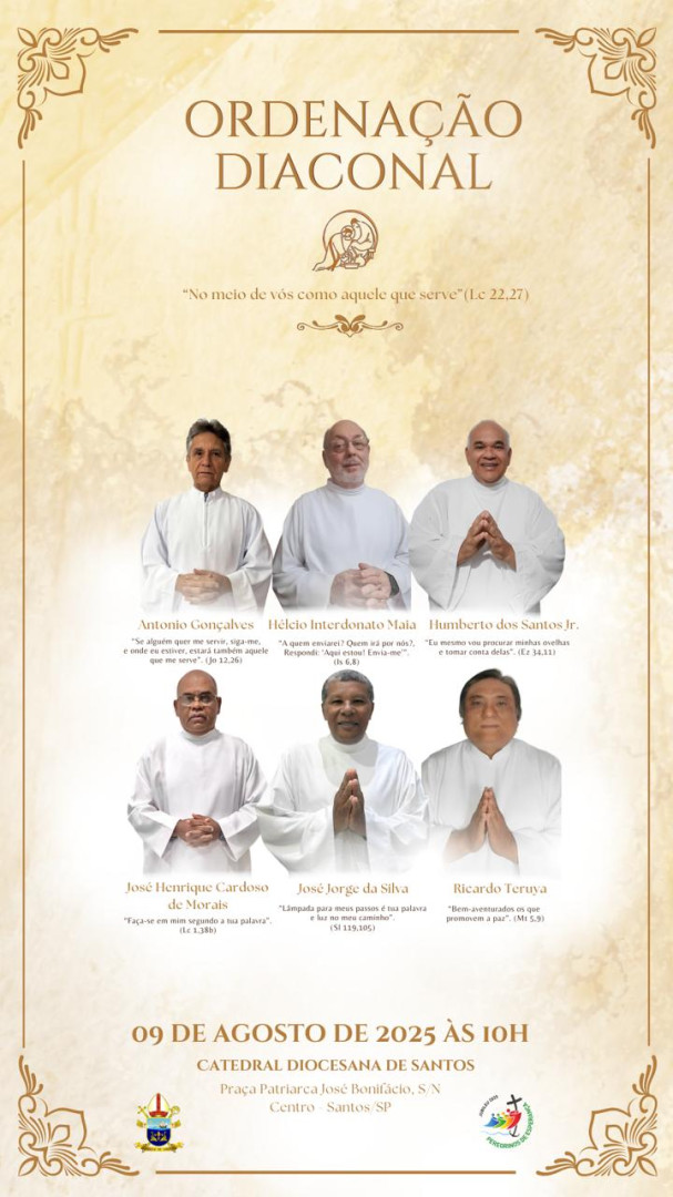 CONVITE PARA ORDENAÇÕES DIACONAIS PERMANENTES DA DIOCESE DE SANTOS (SP)