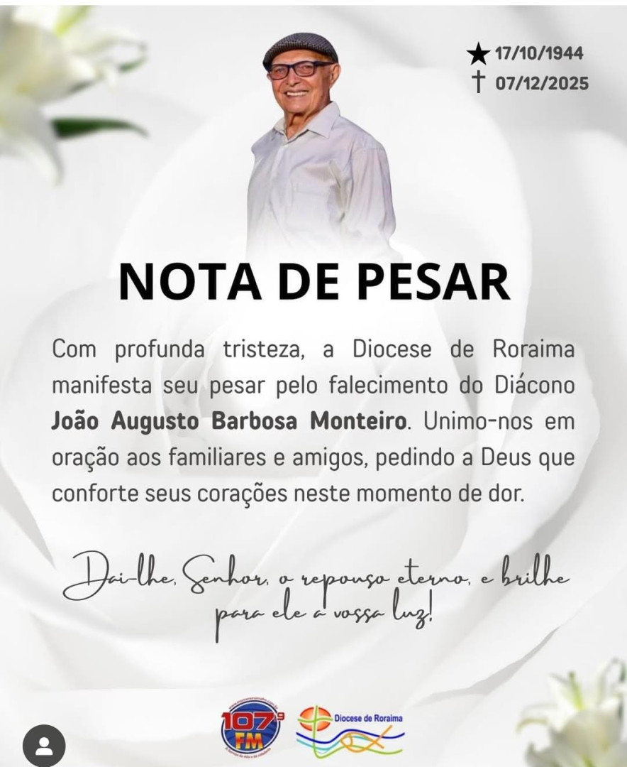 NOTA DE FALECIMENTO: DIÁCONO JOÃO AUGUSTO BARBOSA MONTEIRO