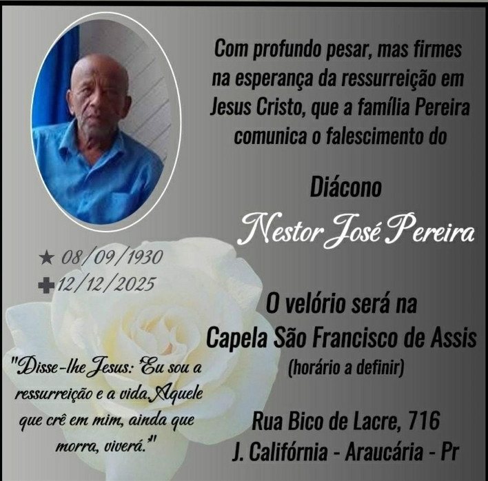 NOTA DE FALECIMENTO: DIÁCONO NESTOR JOSÉ PEREIRA