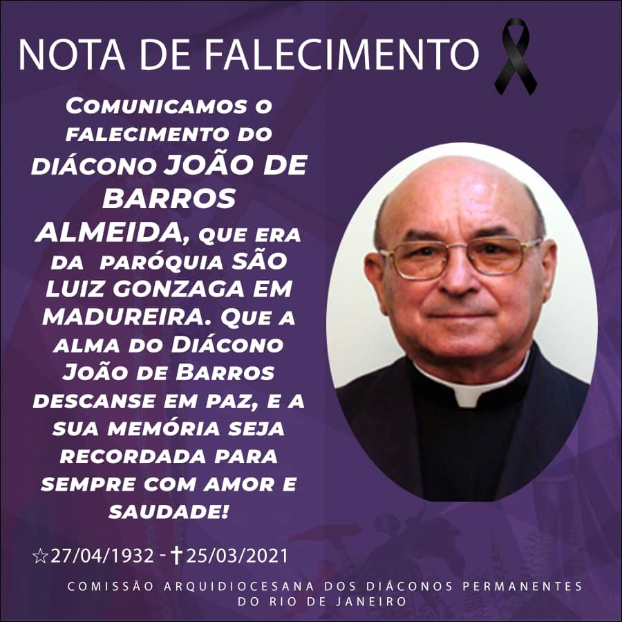 Nota de falecimento - Diácono João de Barros Almeida