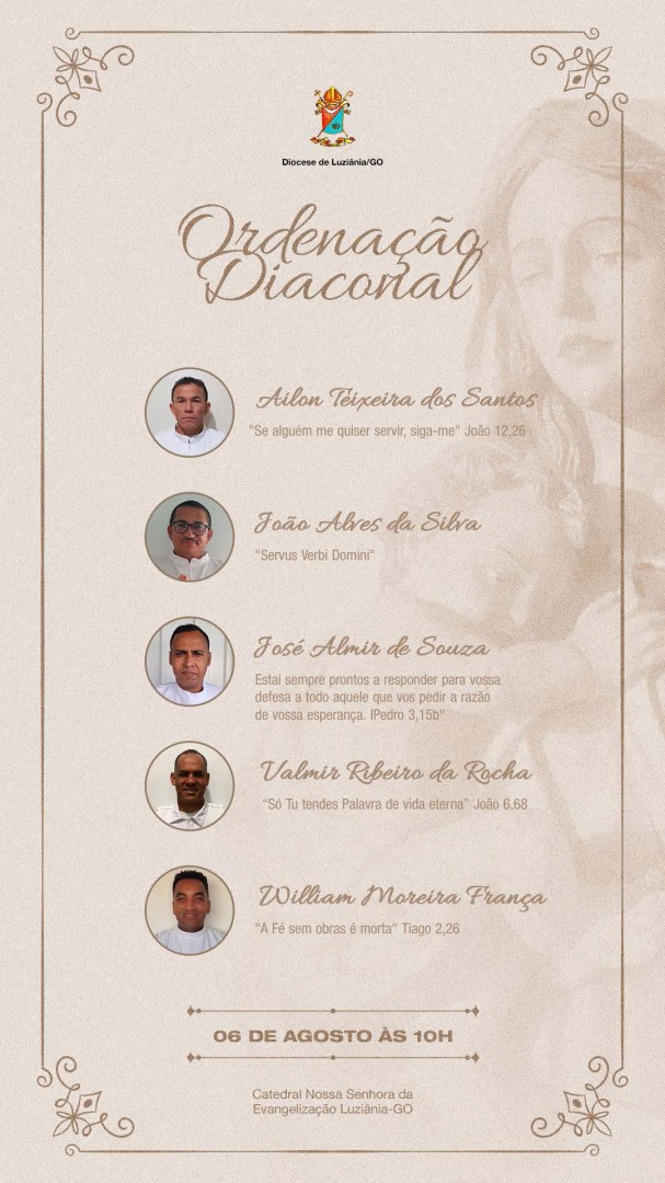 CONVITE PARA ORDENAÇÕES DIACONAIS PERMANENTES DA DIOCESE DE LUZIÂNIA (GO)