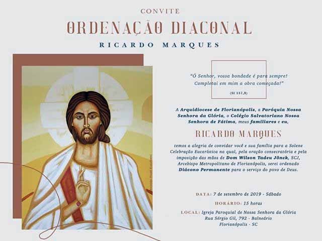 Ricardo Marques será ordenado Diácono Permanente em Florianópolis (SC)