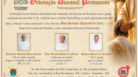 CONVITE DE ORDENAÇÕES DIACONAIS PERMANENTES DA DIOCESE DE DOURADOS (MS)