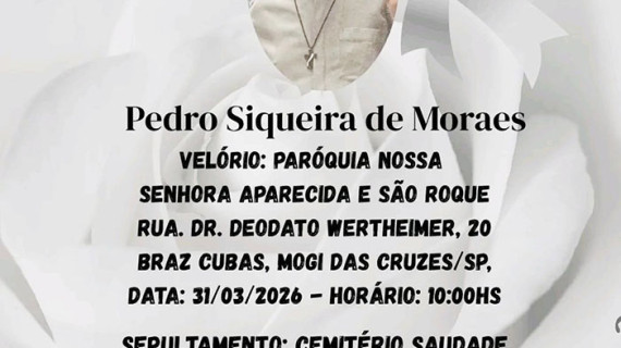 NOTA DE FALECIMENTO: DIÁCONO PEDRO SIQUEIRA DE MORAES