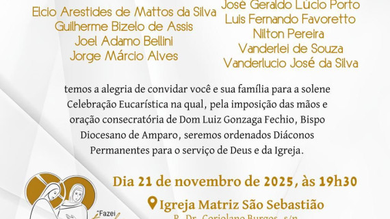 CONVITE ORDENAÇÃO DIACONAL - DIOCESE DE AMPARO